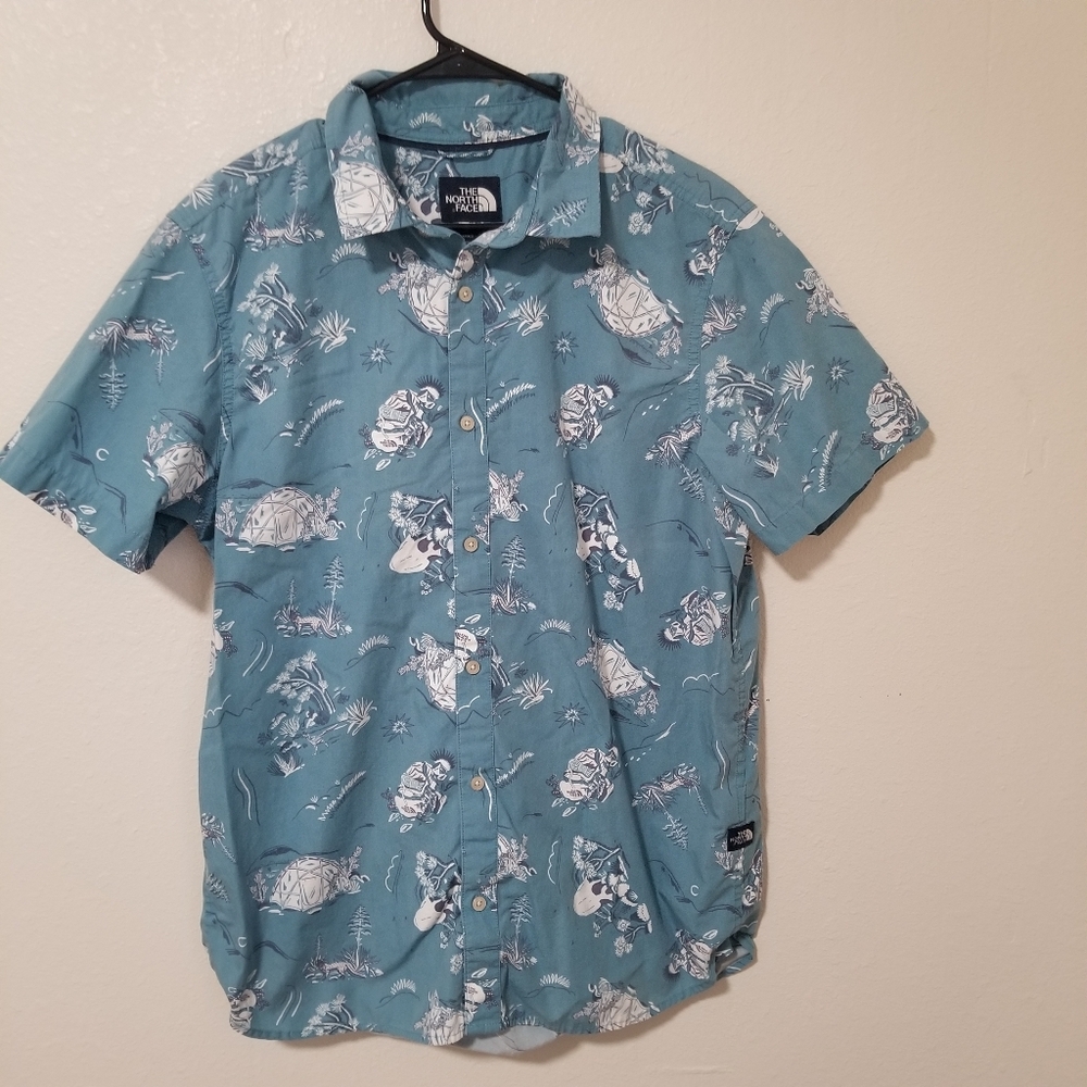 The North Face Teal Patterned Men's Button Down Shirt